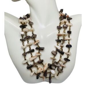 Japan Womens 3 Tier Tan & Brown Polished She’ll Bohemian Vintage Choker Necklace